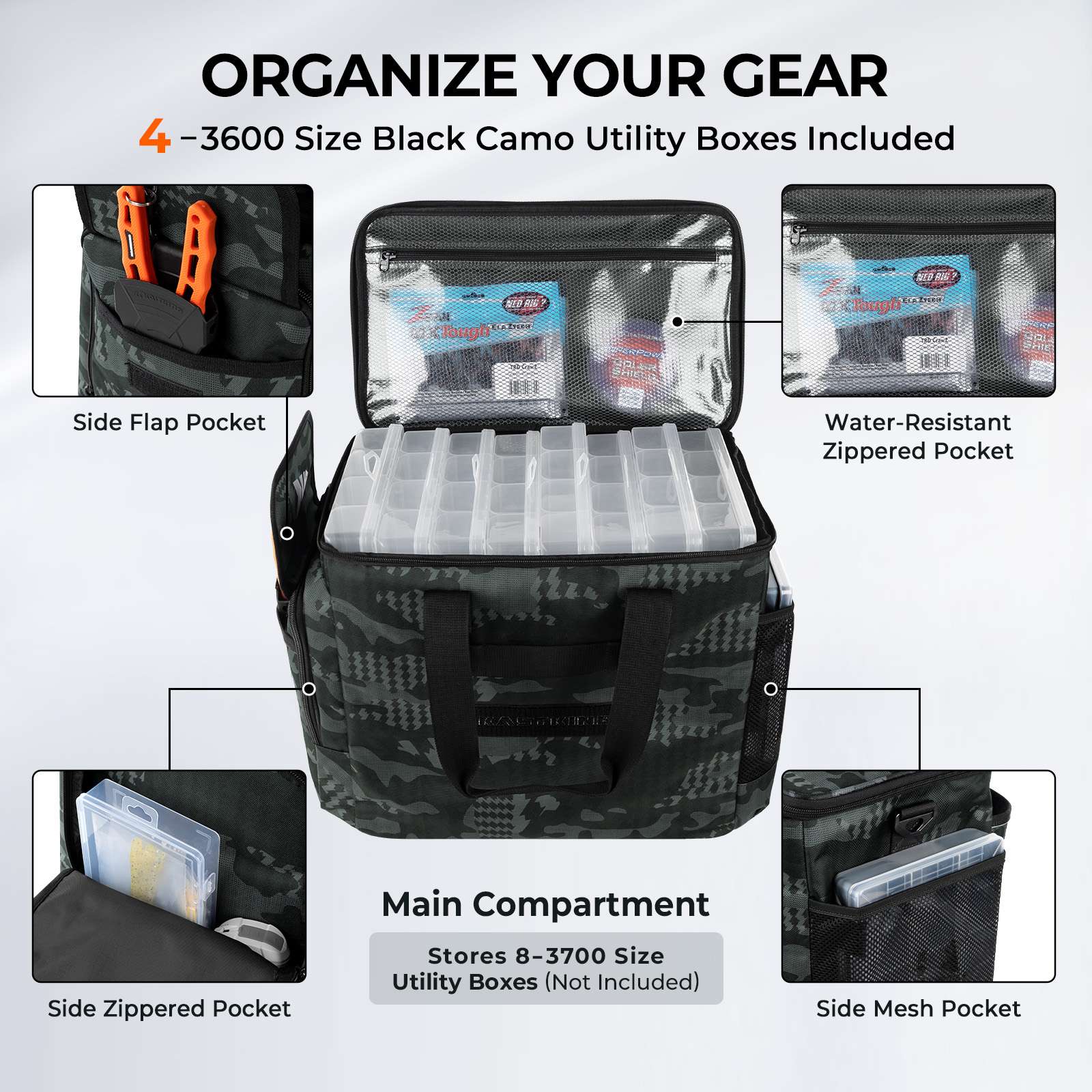 KastKing BaitSpace Fishing Tackle Bag with 4 Tackle Boxes 8 KastKing BaitSpace Fishing Tackle Bag with 4 Tackle Boxes