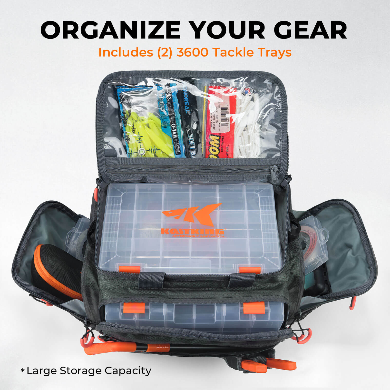 KastKing Fishing Tackle Bags with 2 Tackle Boxes 4 KastKing Fishing Tackle Bags with 2 Tackle Boxes