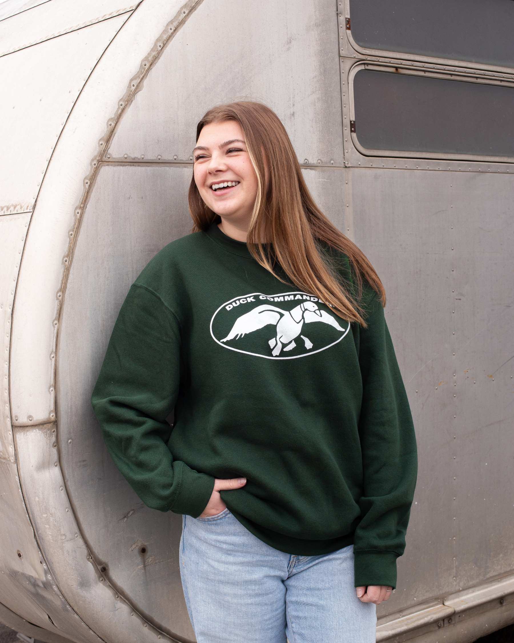 Duck Commander Oval Logo Crewneck - Sport Green